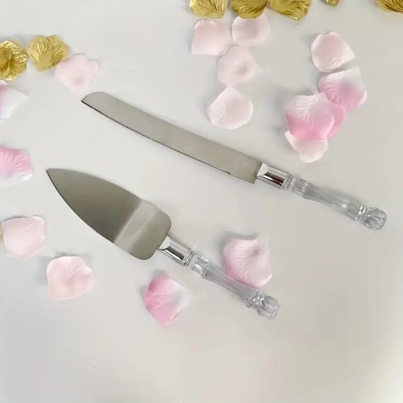 2 Pc Cake & Knife Crystal Handle Server Set - Picture 4 of 4
